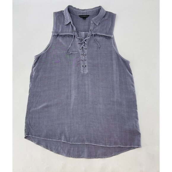 Rock & Republic Sleeveless Lace Up Neck Blouse W Fringe Sz L Western Boho - Picture 2 of 8